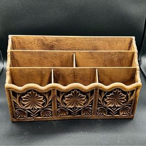 Vintage Lerner Faux wood Resin Desk Organizer